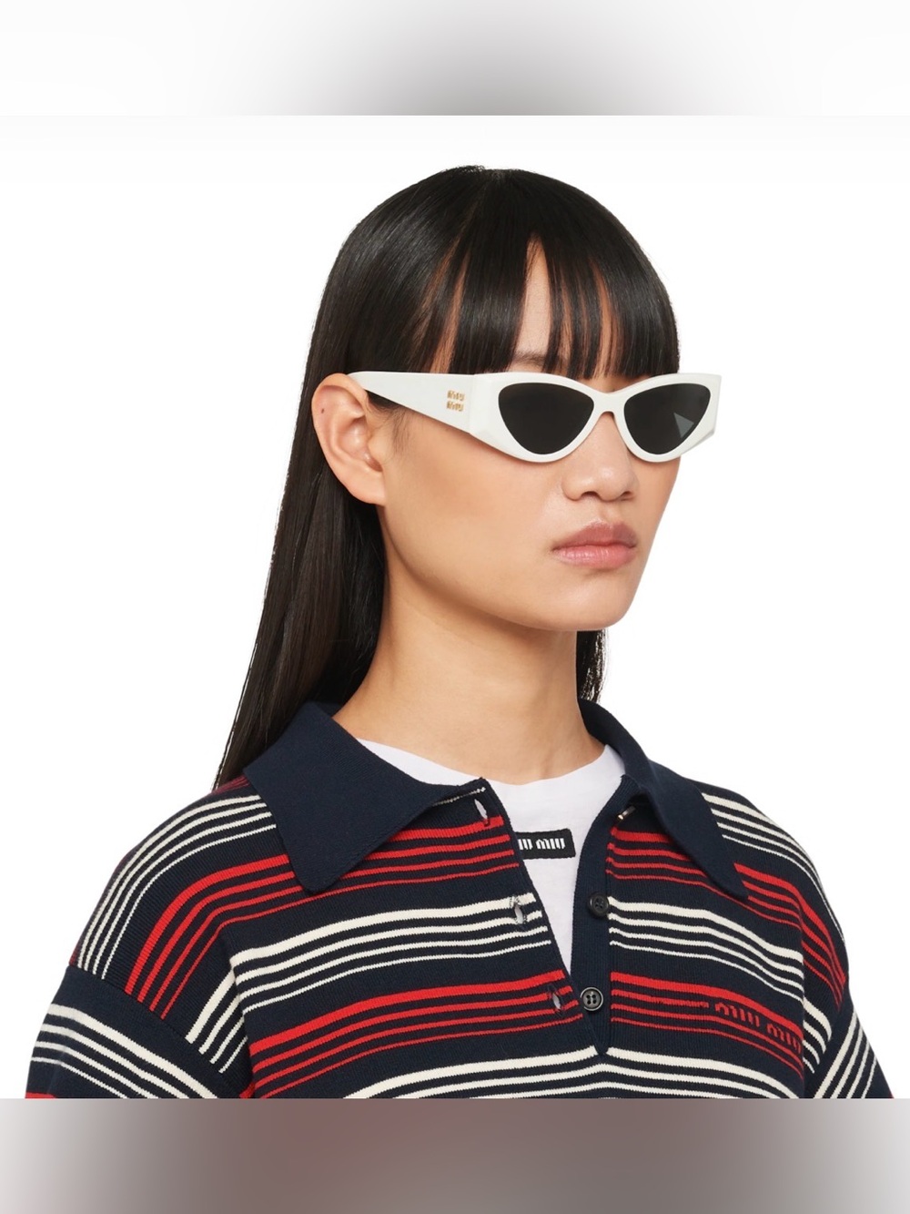 Miu Miu White Cat-Eye Sunglasses with Black Lenses